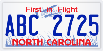 NC license plate ABC2725