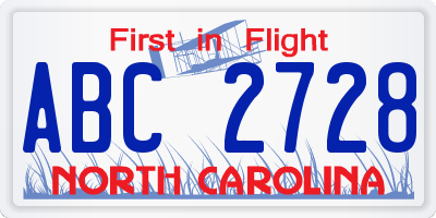 NC license plate ABC2728