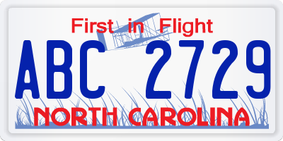NC license plate ABC2729