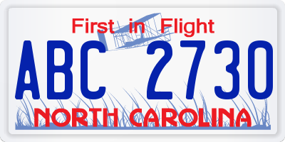 NC license plate ABC2730