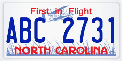 NC license plate ABC2731