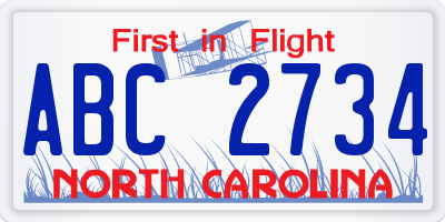 NC license plate ABC2734