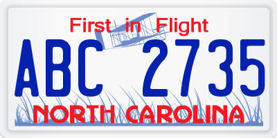 NC license plate ABC2735