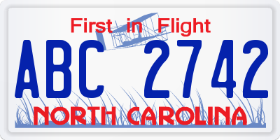 NC license plate ABC2742