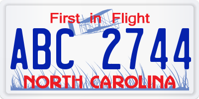 NC license plate ABC2744
