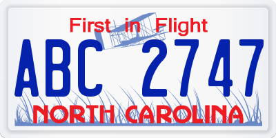 NC license plate ABC2747