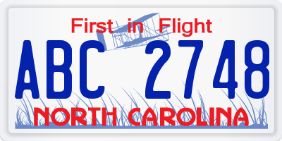 NC license plate ABC2748