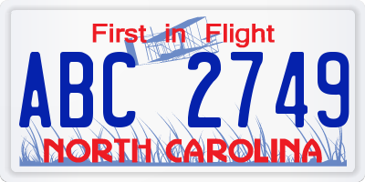 NC license plate ABC2749