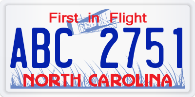 NC license plate ABC2751