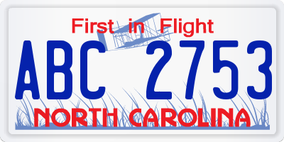 NC license plate ABC2753