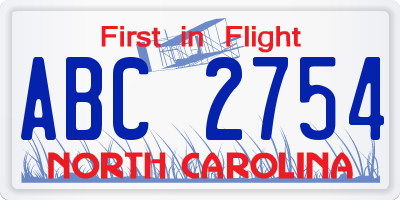 NC license plate ABC2754
