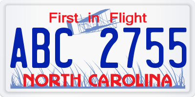 NC license plate ABC2755