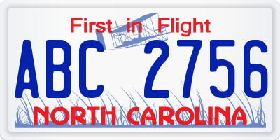 NC license plate ABC2756