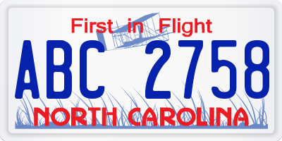 NC license plate ABC2758