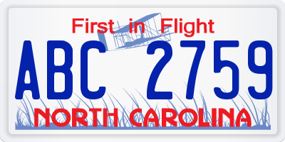 NC license plate ABC2759