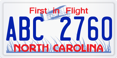 NC license plate ABC2760