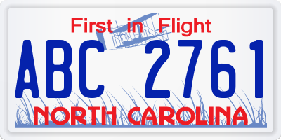 NC license plate ABC2761