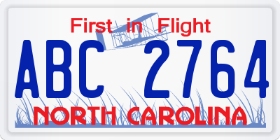 NC license plate ABC2764