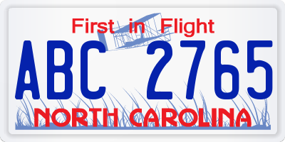 NC license plate ABC2765