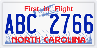 NC license plate ABC2766