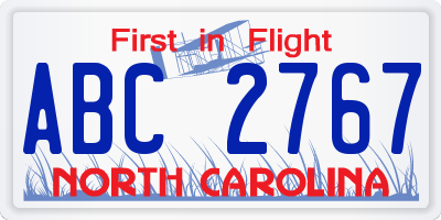 NC license plate ABC2767