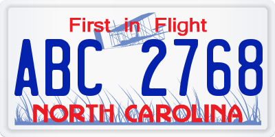 NC license plate ABC2768