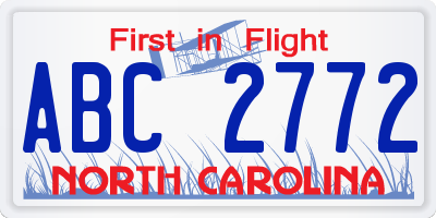 NC license plate ABC2772