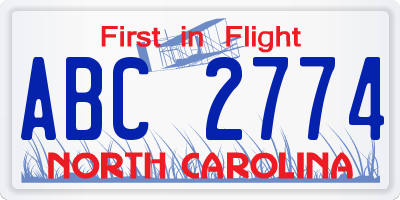NC license plate ABC2774