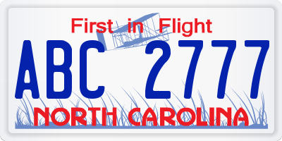 NC license plate ABC2777
