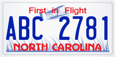NC license plate ABC2781