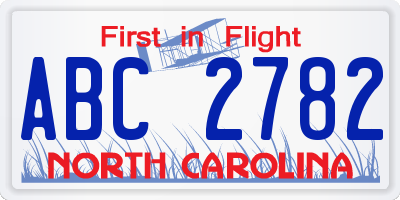 NC license plate ABC2782