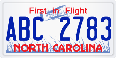 NC license plate ABC2783