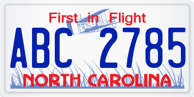 NC license plate ABC2785