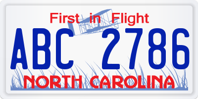 NC license plate ABC2786