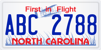 NC license plate ABC2788