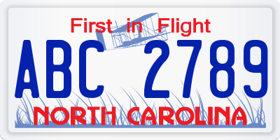 NC license plate ABC2789