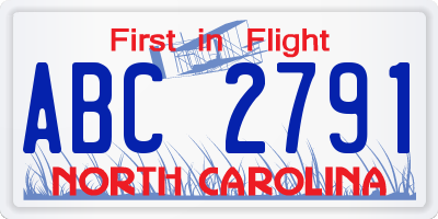 NC license plate ABC2791