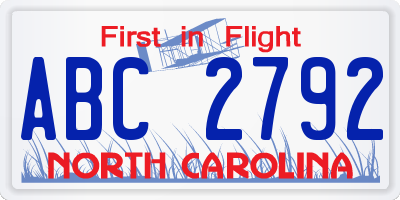 NC license plate ABC2792