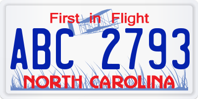 NC license plate ABC2793