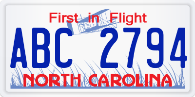 NC license plate ABC2794