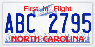 NC license plate ABC2795