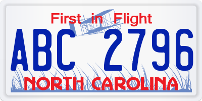 NC license plate ABC2796