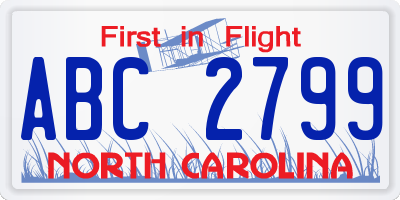 NC license plate ABC2799