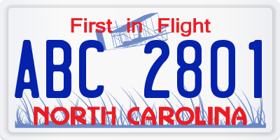 NC license plate ABC2801