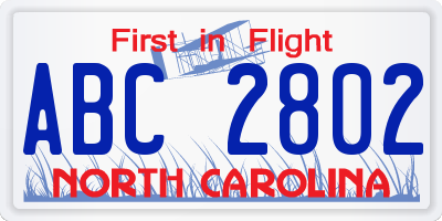 NC license plate ABC2802