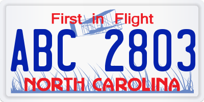 NC license plate ABC2803