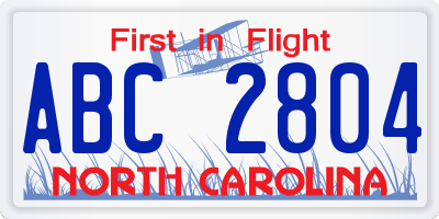 NC license plate ABC2804