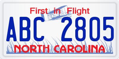NC license plate ABC2805