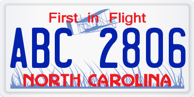 NC license plate ABC2806