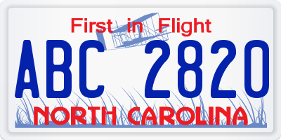 NC license plate ABC2820